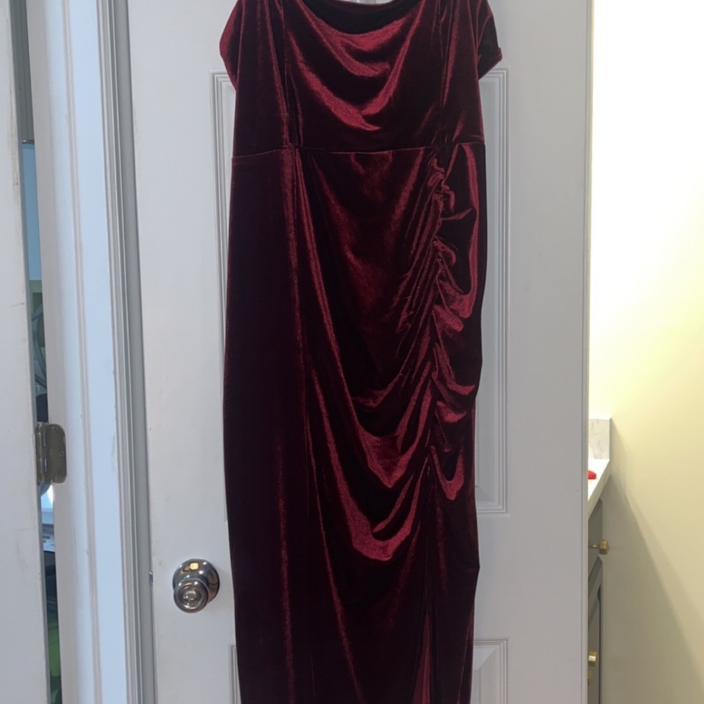 ASOS DESIGN Curve cami ruched skirt midi dress in wine velvet